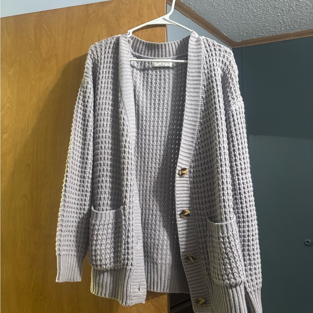 Women's Gray Knit Cardigan Sweater